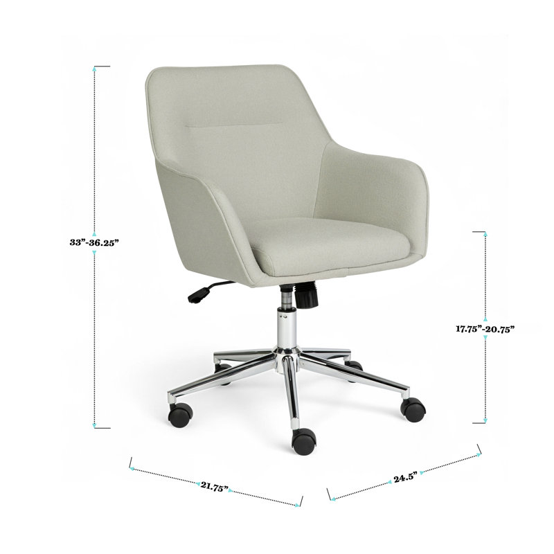 Martha Stewart Rayna Upholstered Swivel Home Office Chair with Flared Arms, White, Polished Brass, Fabric
