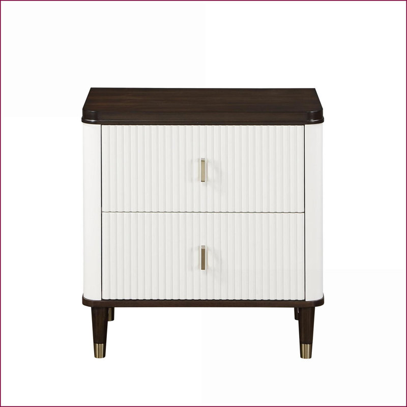 Carena White & amp; Table de chevet en noyer avec USB & amp; Tiroir de rangement