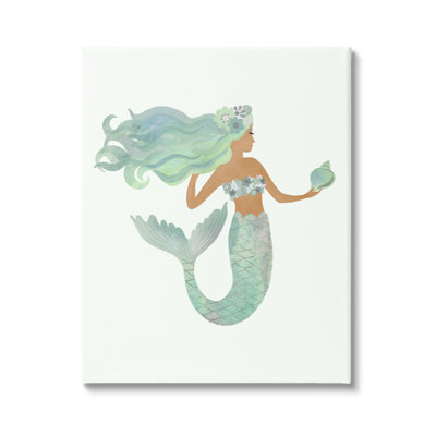 Jade Mermaid Holding Shell Flower Outfit Fantasy Character by Laura Konyndyk - Print