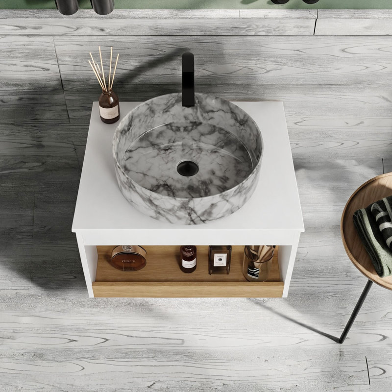 Meuble-lavabo flottant 24 "Aura (RTA) Aura, L 23,63 po, Blanc / Gris