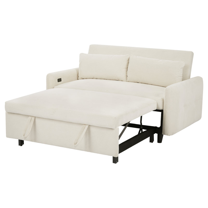 57.48" Pull-Out Sofa Bed Convertible Couch 2 Seat Loveseat Sofa Modern Sleeper Sofa With Two Throw Pillows And USB Ports For Living Room, Beige