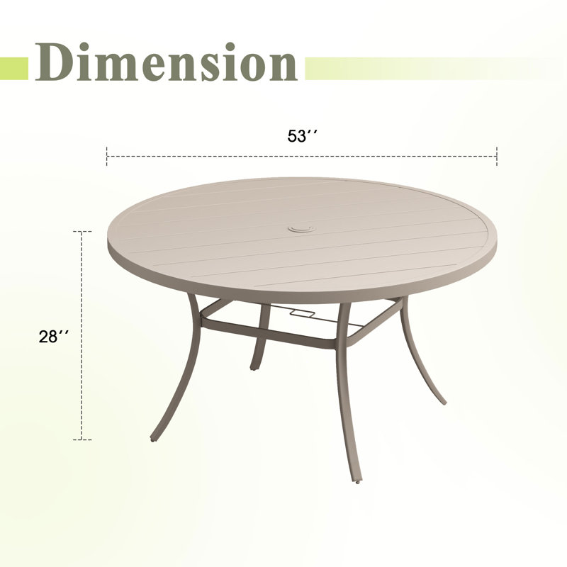 Table de salle à manger ronde extérieure de 135 cm (53 po) avec trou pour parasol, Sable / coquillage