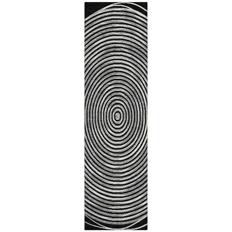 Machine Washable Indoor/Outdoor Chantille ACN2647 Geometric Rug, Black, 2'3" x 7'6" Runner