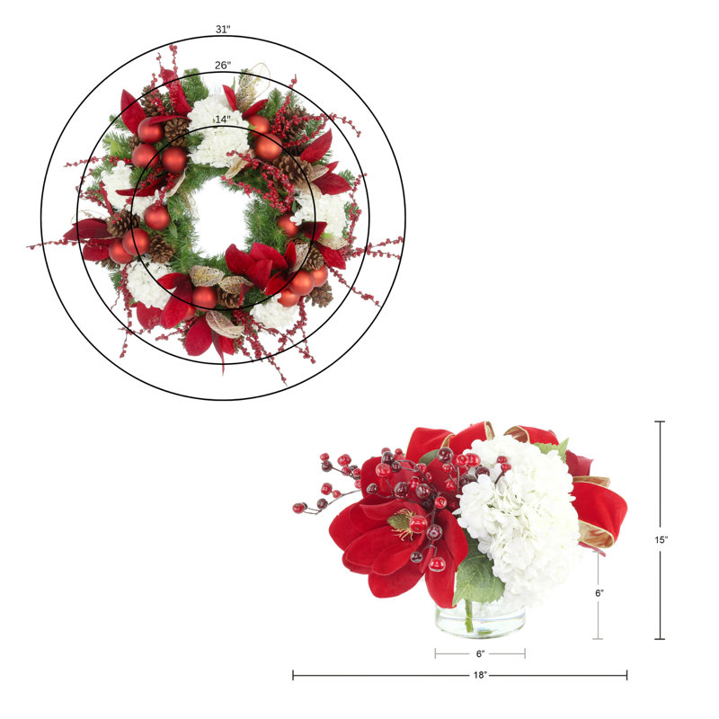Couronne et centre de table 26 "avec hortensias et baies