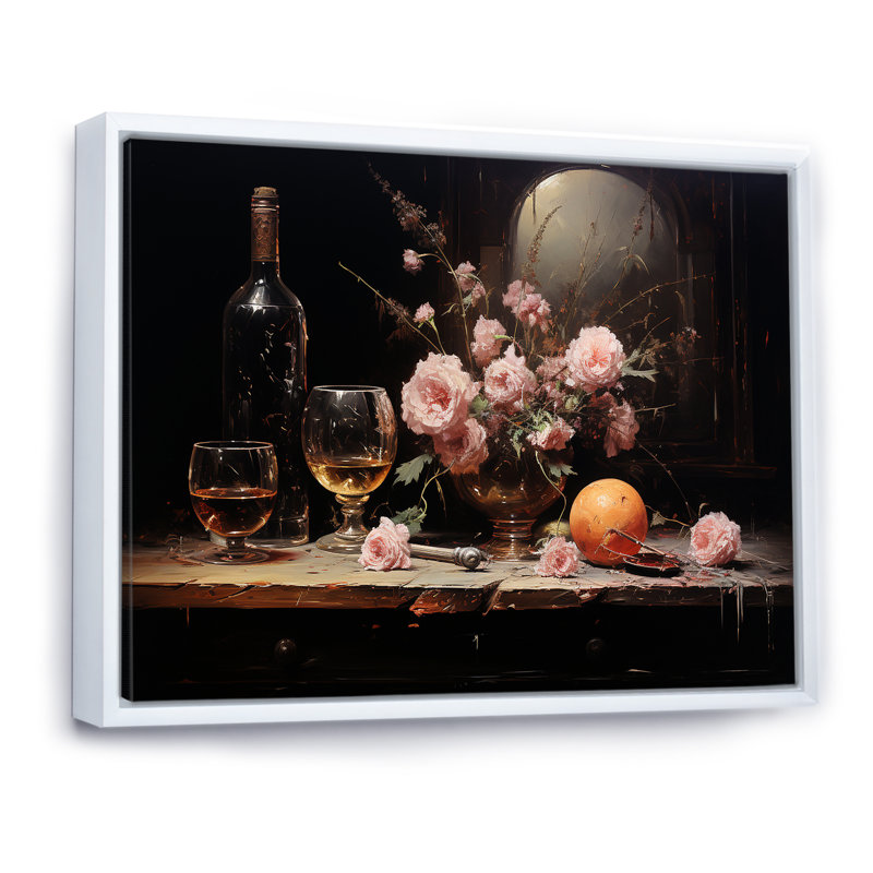 Sommeliers Solitude Midnight Blooms Wine - vin, art mural, Cadre flottant blanc, H 30 po x l 40 po x P 1,5 po