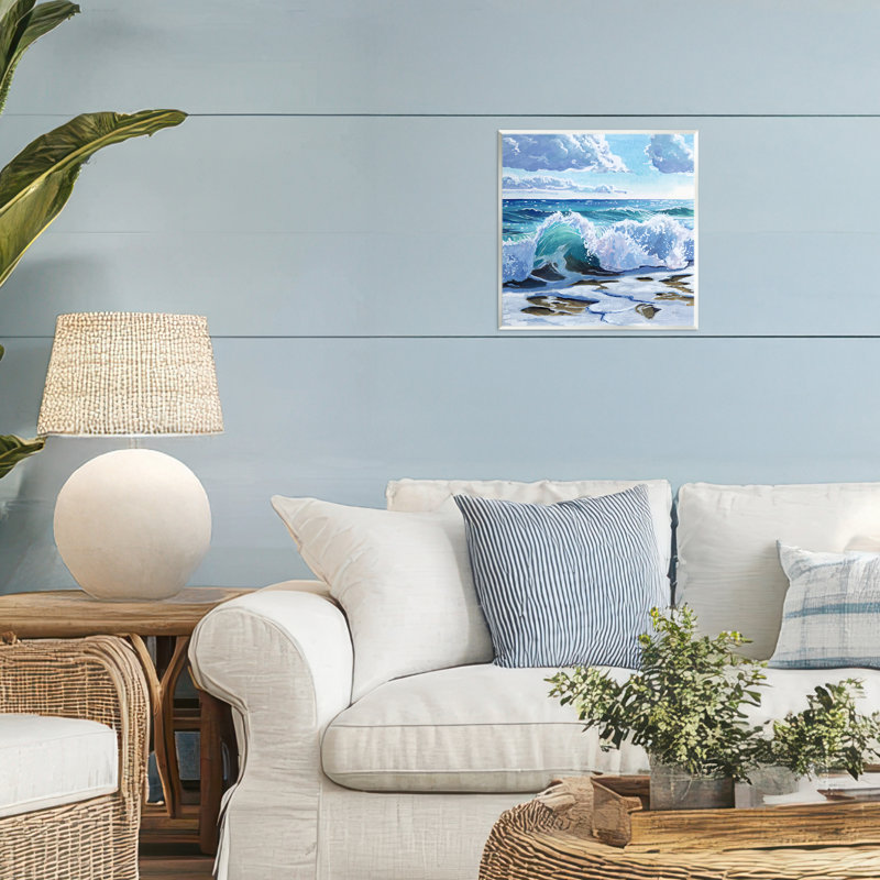 Plaque murale Curling Aqua Wave on Shore, design par Kate Jarvik Birch