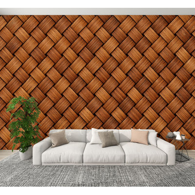Peel and Stick Wallpaper Woven Rattan Bamboo Texture Natural Brown Basket Weave Surface Wall Murals 100"H x 144"W Removable PVC Wall Paper Self-Adhesive Wall Decor for Bedroom Living Room Home Office