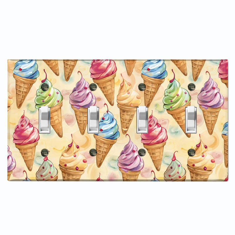 Couvercle de plaque d'interrupteur en métal; Bascule à 4 tailles US standard - cornets de crème glacée, # 4 Quad bascule