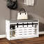 Banc de rangement pour chaussures Modern, banc d'entrée à 2 niveaux avec 2 portes de grange coulissantes et coussin de siège entièrement amovible pour l'entrée, le couloir et la chambre à coucher