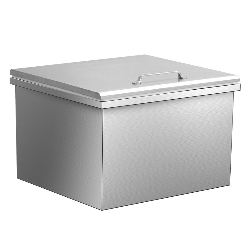 304 Stainless Steel Drop-In Ice Chest, Built-in Drinks Cooler Well with Hinged Lid & Drainage Pipe, Commercial Ice Bin for Outdoor Kitchen, Garden Bar, Wine & Beer, 51×46×33cm
