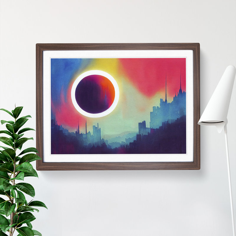 Pretty Watercolour Skyline Abstract 1 Piece Single Picture Frame Painting, 34cm H x 46cm W x 2cm D, Walnut Framed