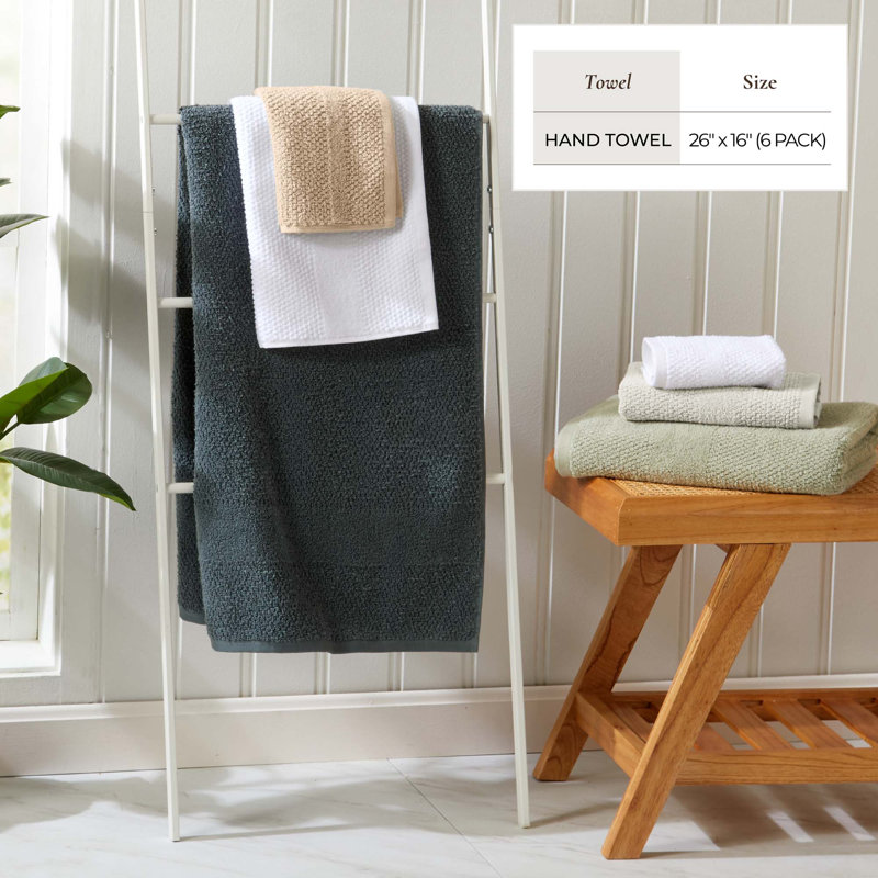 100% Cotton Textured Woven Bath Towel Set, Hand Towel (Pack of 6), Sandstone