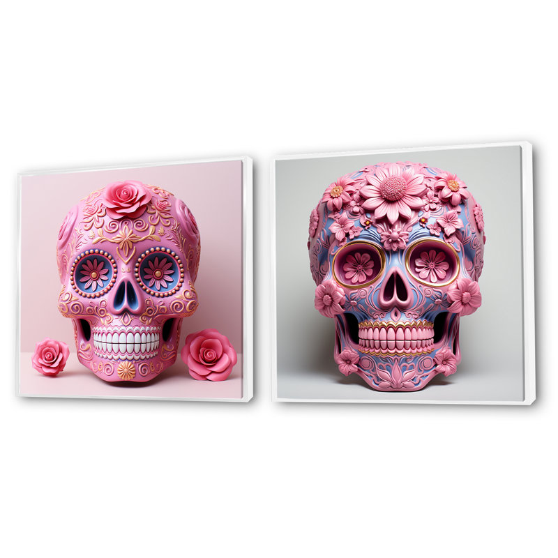 «La Calavera», art mexicain, ensemble de 2 collages carrés, Cadre flottant blanc, H 36 po x l 73 po