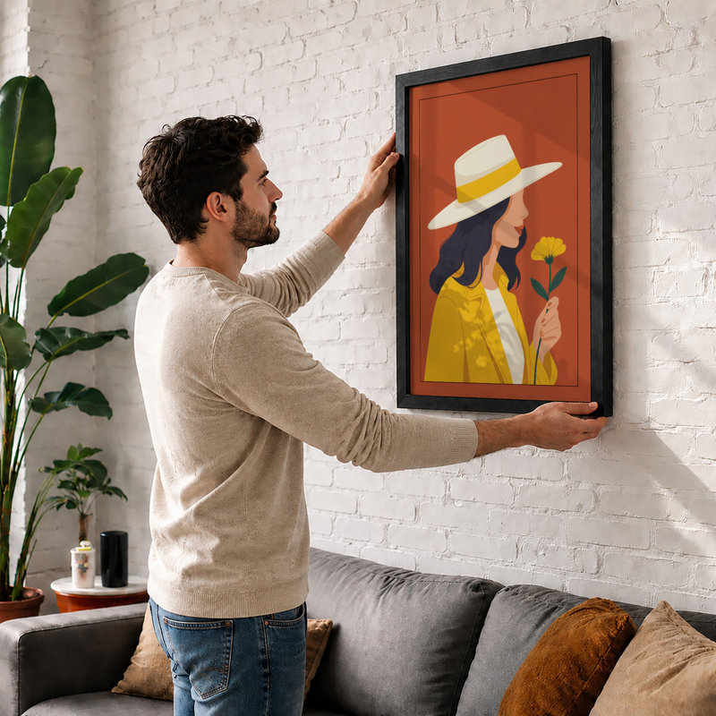 Woman with Yellow Flower Modern - Framed Print, Unframed, A1 - 84.1 x 59.4 cm