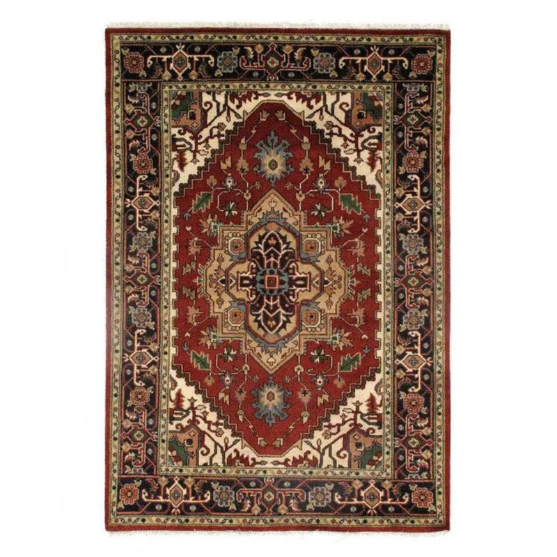 Tapis oriental rouille / beige en coton / laine 5 pi 11 po x 9 pi Oriental