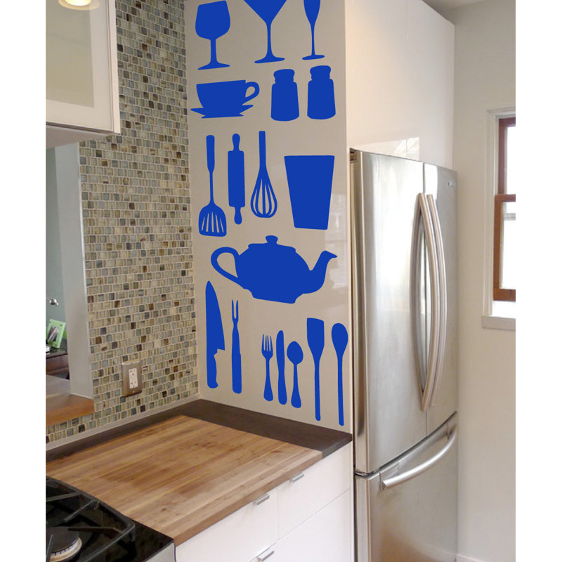 Décalcomanie murale de cuisine, H 37 po x l 29 po x P 0,01 po, Bleu foncé