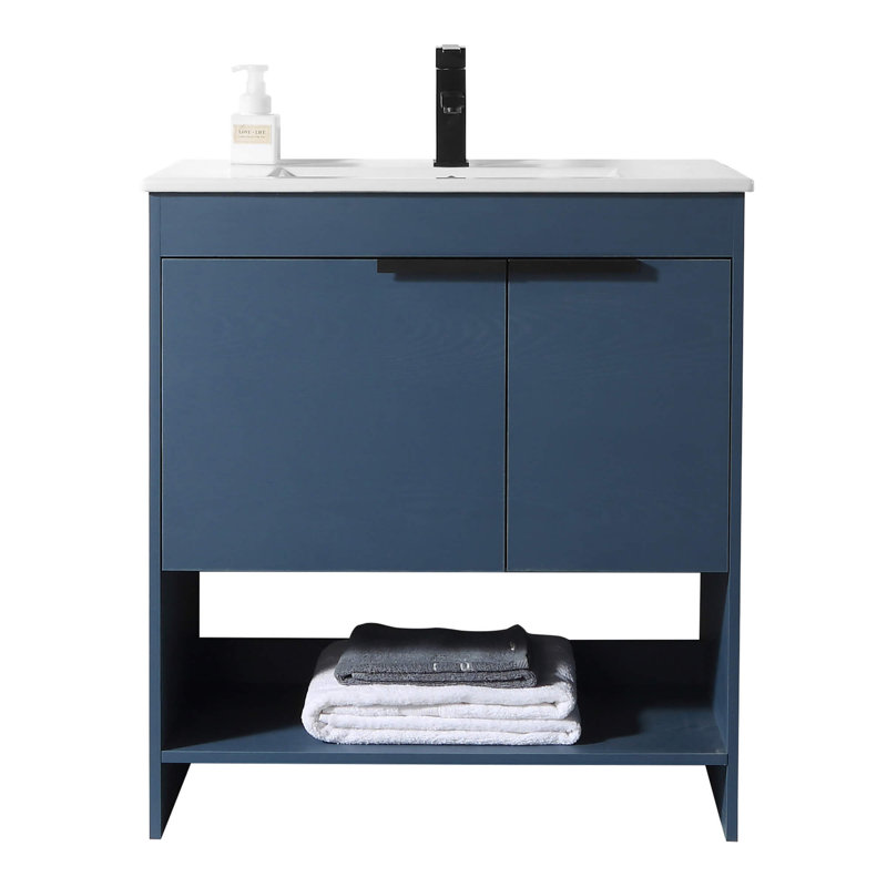 30'' Single Bathroom Vanity with Vitreous China Top, Navy Blue