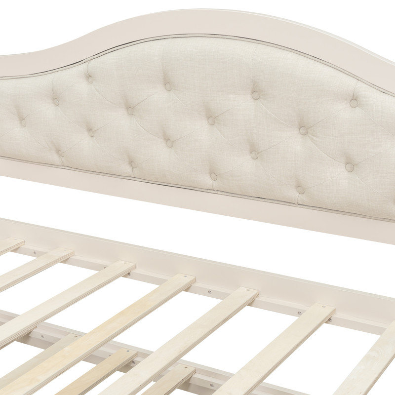 Guest Bed, Twin Daybed with Trundle and Storage Drawers, Beige