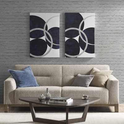 Abstrait, décoration murale abstraite 2 cercles, 24 x 36 po