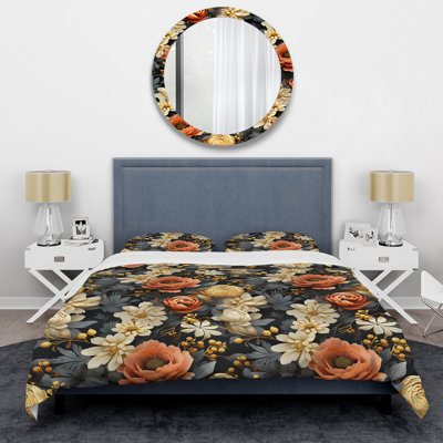 Splendid Marigold Mosaic Collage II - Ensemble de housse de couette à motif floral