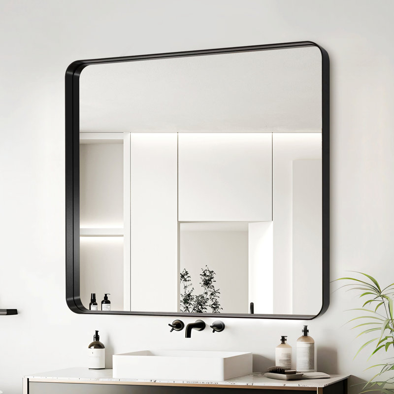 Miroir mural, miroir rectangulaire en aluminium, 38 po x 38 po, Noir