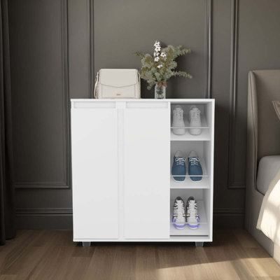 Armoire de rangement à chaussures blanche à 2 portes avec 8 tablettes fermées