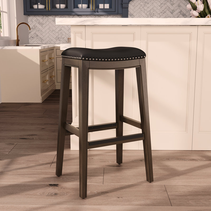 Charming And Durable Bar Stool With Premium Leather Seat For Various Spaces, Gray, Gray