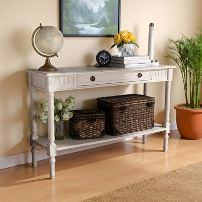 Drewery Drawer Console Table - Country Cottage Farmhouse Whitewashed by August Grove