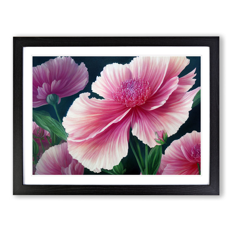 Eye Opening Carnation Flowers 1 Piece Single Picture Frame Painting, 34cm H x 46cm W x 2cm D, Black