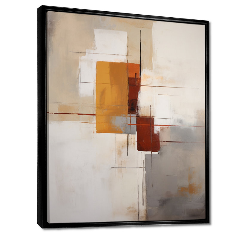 Décoration murale décolorée orange gris - Collages abstraits, Toile avec cadre flottant noir, H 44 po x l 34 po x P 1,5 po