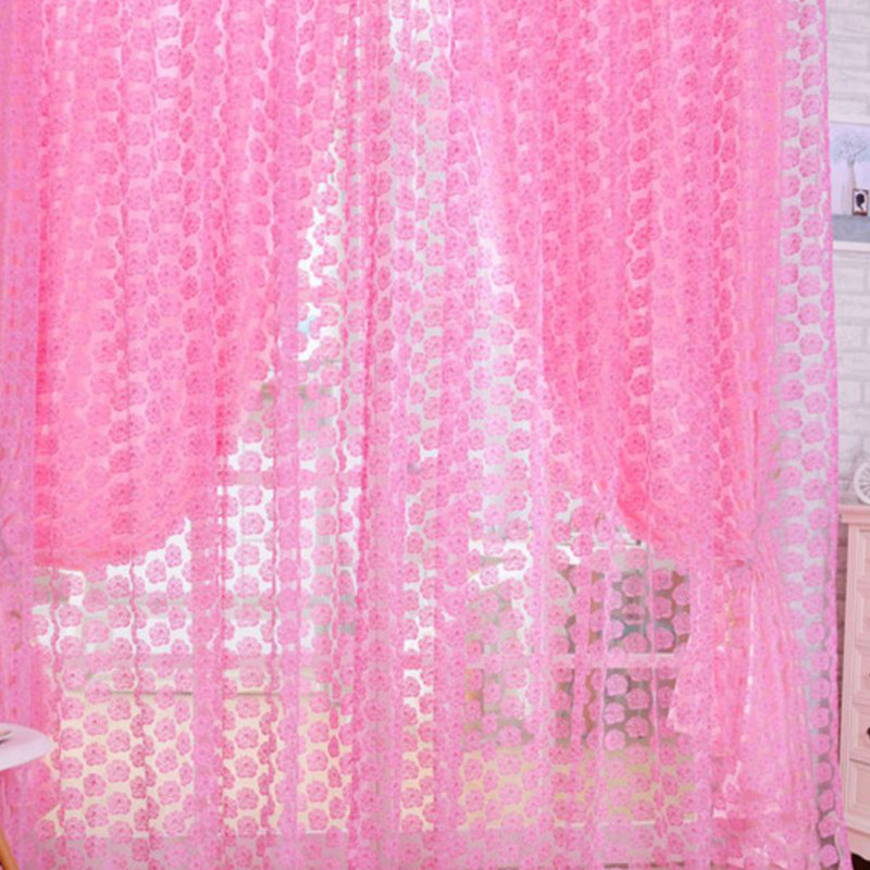 3D Rose Floral Sheer Curtains, Light Filtering Rod Pocket Window Curtain Set, 100x200CM, 2 Panels, Pink