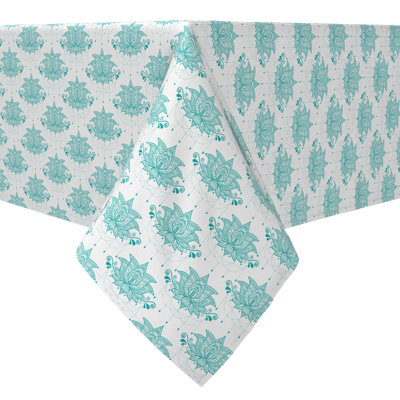 Rectangular Tablecloth, 100% Cotton, 60X84", Turquoise Lotus Flower