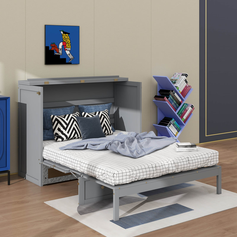 Lit escamotable double avec tiroirs, Gris