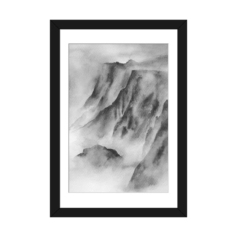 « brume de montagne » sur toile, H 24 po x l 16 po x P 1 po, Papier d'art encadré noir, Blanc