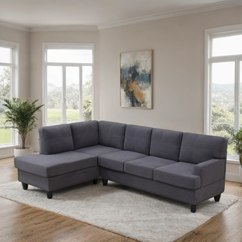 2 - Piece Upholstered Sectional, Dark Gray Sackcloth, Left Hand Facing
