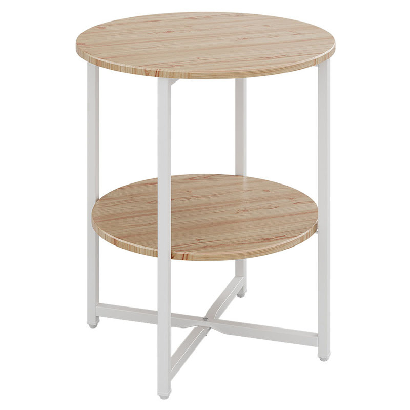 Michalitsa Cross Legs End Table, Natural Top/White Base