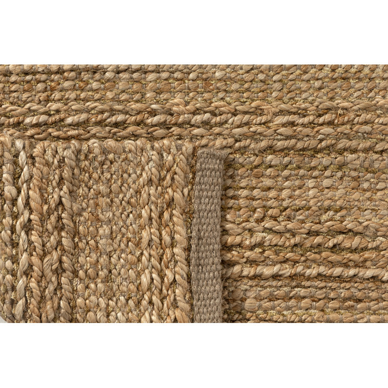 Tapis d'intérieur en jute de fibre naturelle fait à la main avec envers en coton Modern Farmhouse, Brun/brun clair