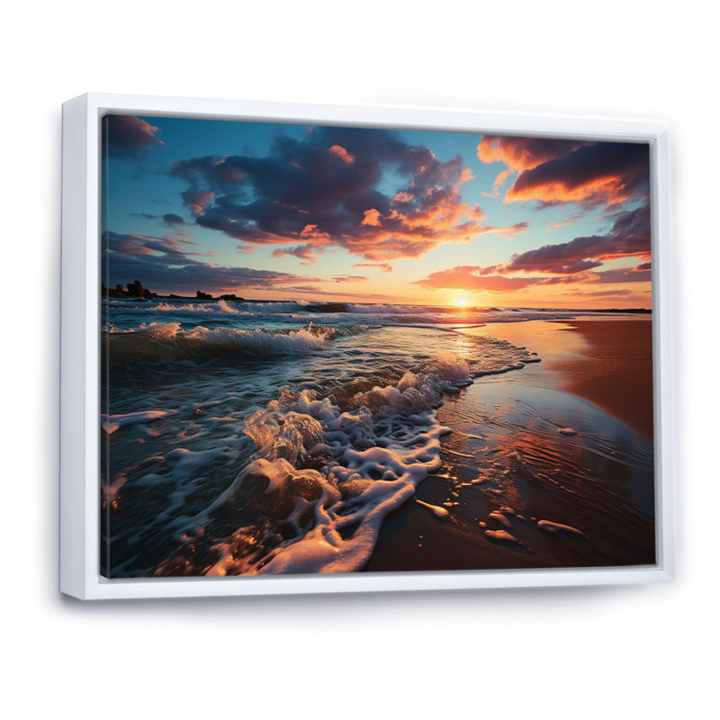 Coucher de soleil à l'horizon II, Cadre flottant blanc, H 24 po x l 32 po x P 1 po