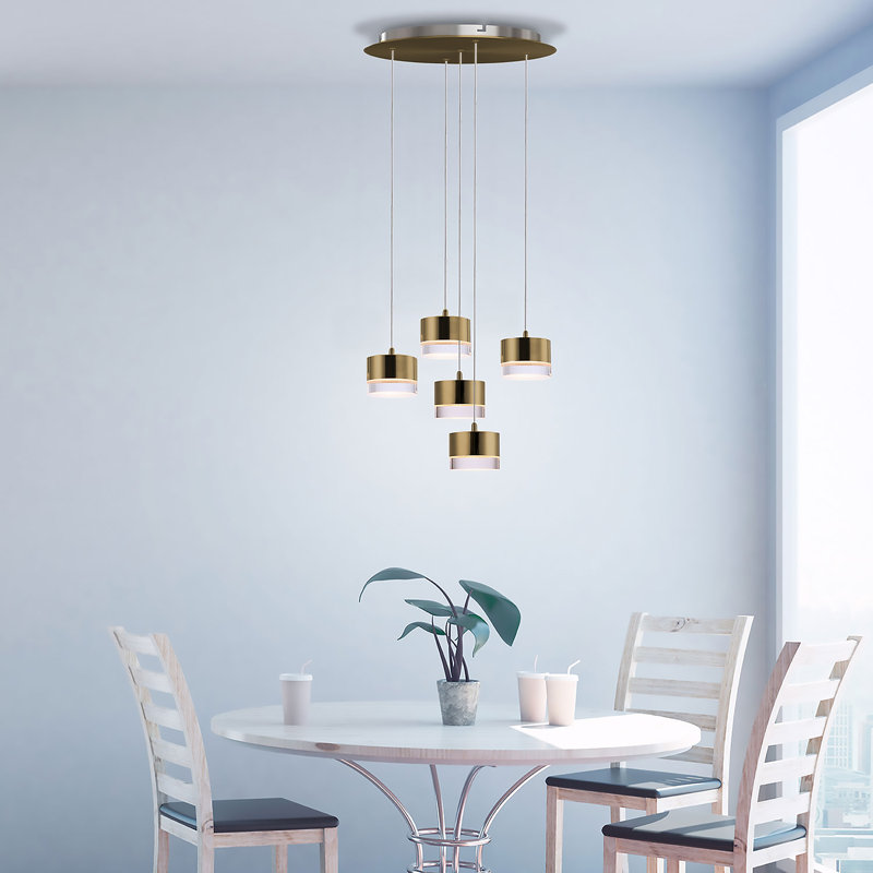 Luminaire suspendu tambour à 5 lumières Barnsdall, Laiton brossé