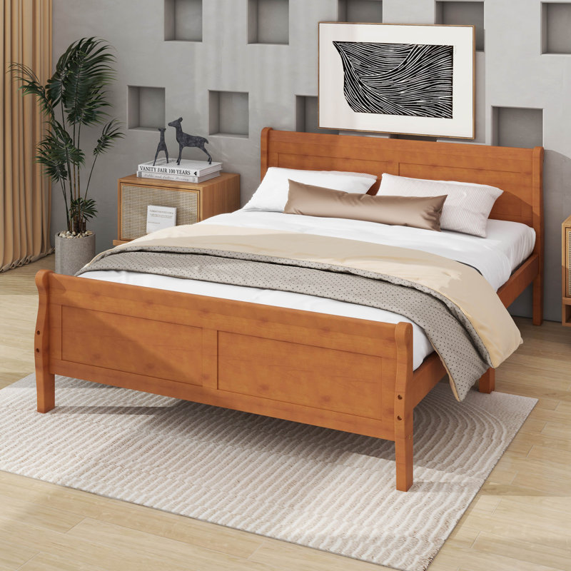 Lit plateforme en bois avec tête de lit, Grand lit, Chêne