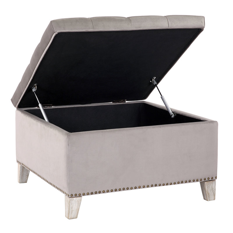 Repose-pieds carré avec rangement en velours de 29,5 po Kirsten, Velours gris