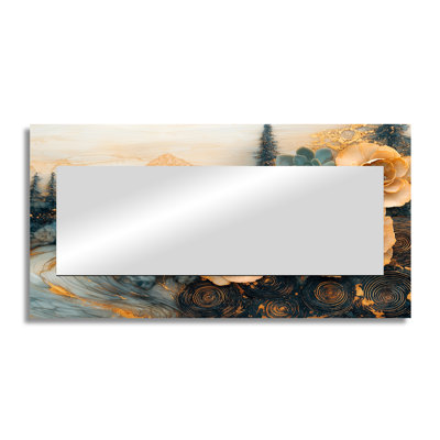 Wooden Succulent Flowers By River Landscape II - Floral Mirror Wall Art - Printed On Metal