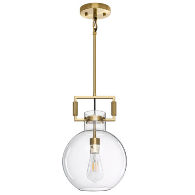 1-light Brass Globe Pendant Light – Adjustable Height, Clear Glass Shade For Kitchen & Living Room (sloped Ceiling Compatible)