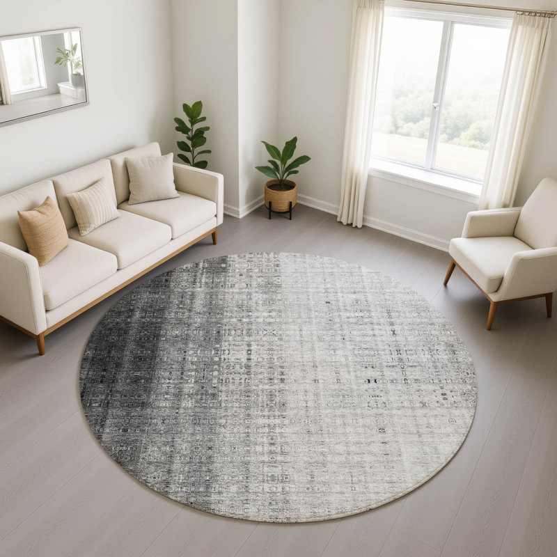 Premium Machine Washable Mayfield AMF2240 Striped Rug, Gray, 8' Round