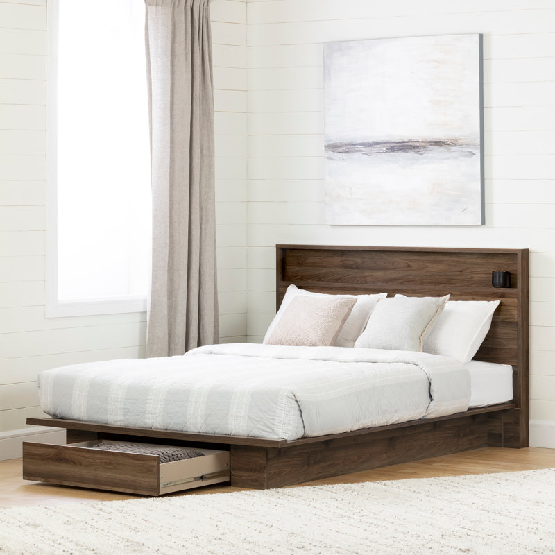 Lensky Queen Storage Platform Bed, Natural Walnut