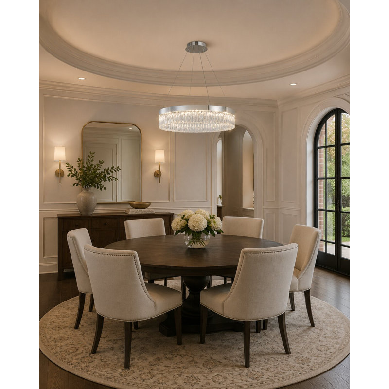 Transitional LED Round Crystal Chandelier, Chrome, 32" H x 12" W x 12" D