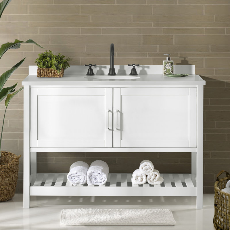 Meuble-lavabo moderne à fermeture en douceur avec portes ouvertes Caitline