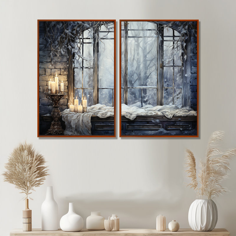 Ensemble de 2 breloques sur toile blanches et grises - campagne traditionnelle, 36" H x 48" W, Impression encadrée flottante