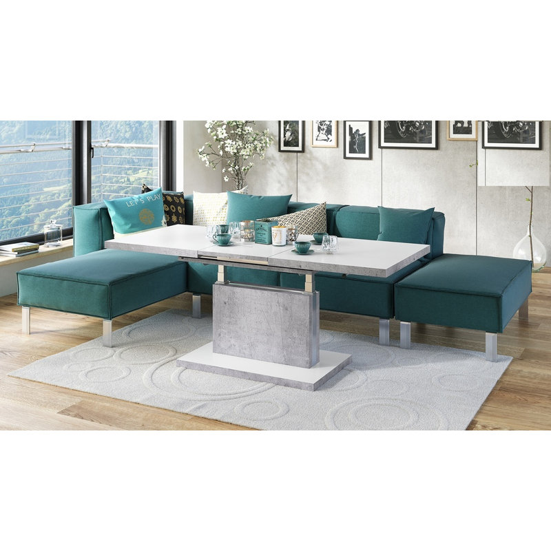 Aston Pedestal Coffee Table, White Matt/Concrete