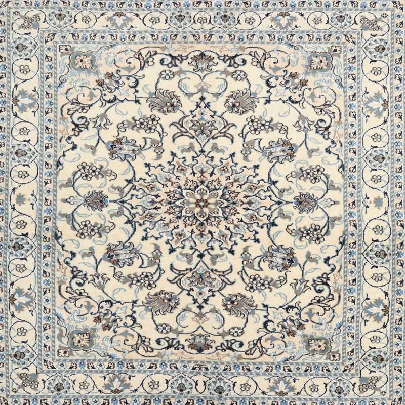 Tapis traditionnel beige / bleu Gelbert, Carré 7 pi